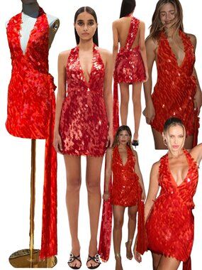 🆕 MISHA COLLECTION 🧿 NWOT Red Sapphire Sequins Mini Dress, Sz M - US 6